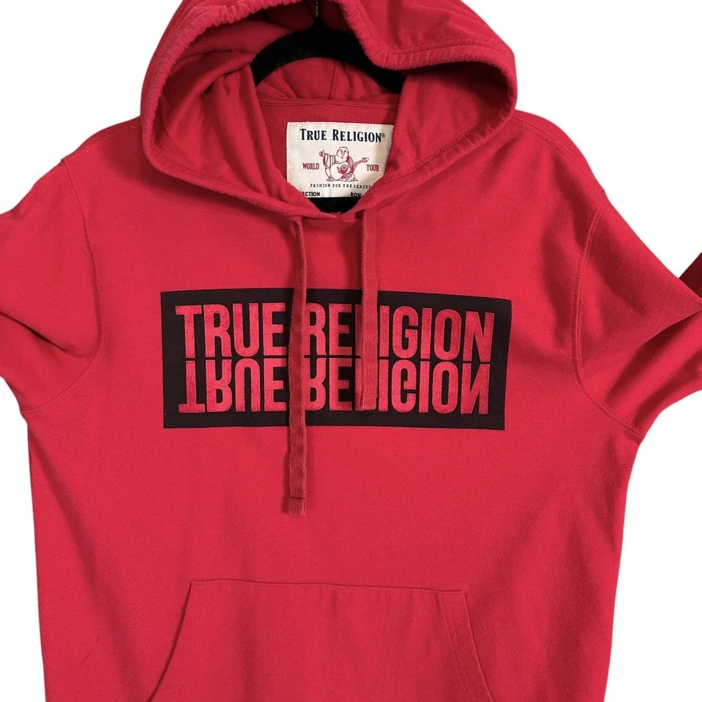 True Religion Hoodie Pullover Mirror Logo Buddha‎ Graphic Ruby Red M Streetwear